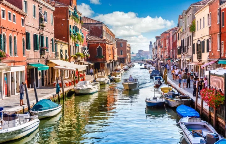 Murano Island, Venice, Italy. With its colourful shops and boats, it is one of the most pictureque sight in the Italian city.