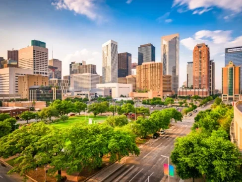 Houston's skyline on a sunny day