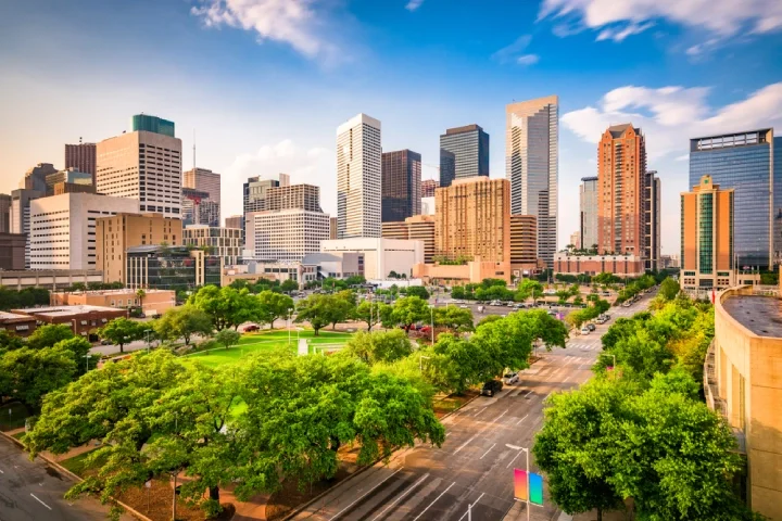 Houston's skyline on a sunny day