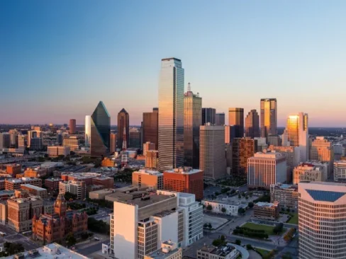 Dallas' skyline at sunset