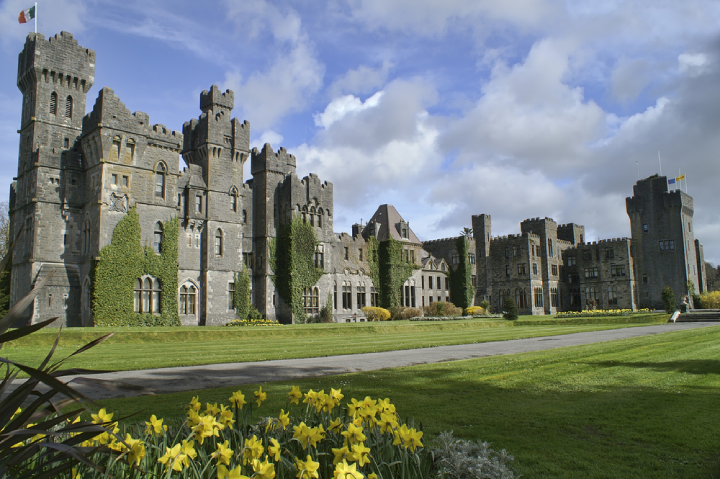 Famous Ashford Castle, County Mayo, Ireland. A beautiful Travel Destination with its immense gardens and clear skies