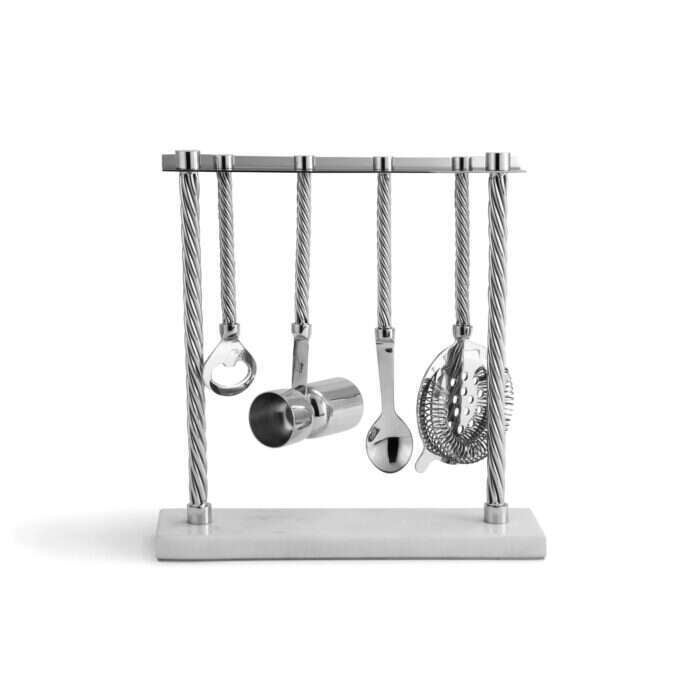 White Marble & Brass Hanging Bar Tools Set