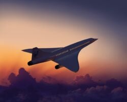 supersonic flight above sunset