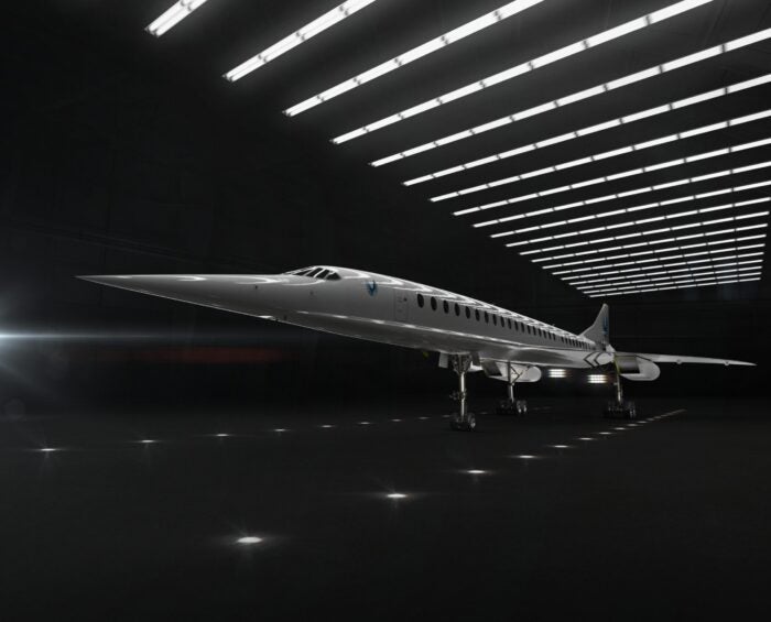 Boom's overture jet in hangar