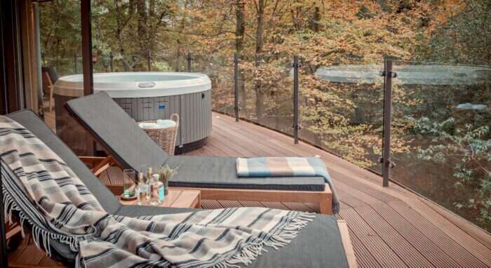 Chewton Glenn Uk Spa Hotel treehouse suite outdoor terrace seating