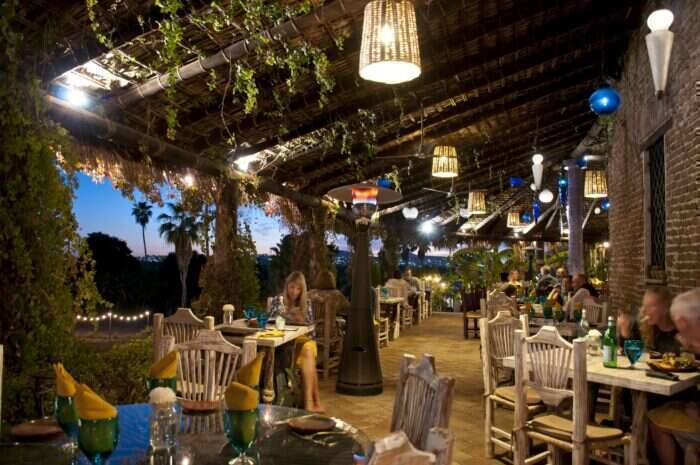 Los Tamarindos restaurant in Los Cabos, with its romantic terract and rustic atmosphere.