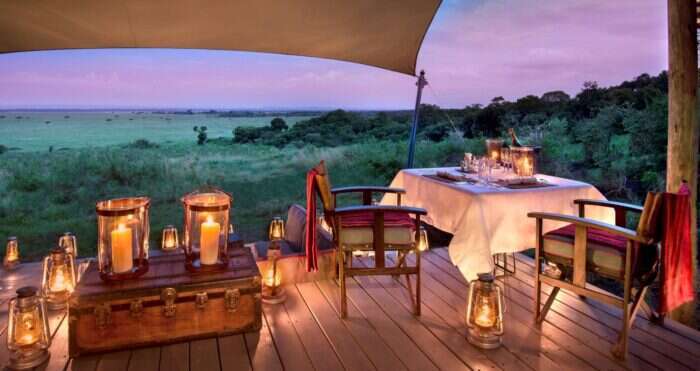 Romantic dinner set up at the camp