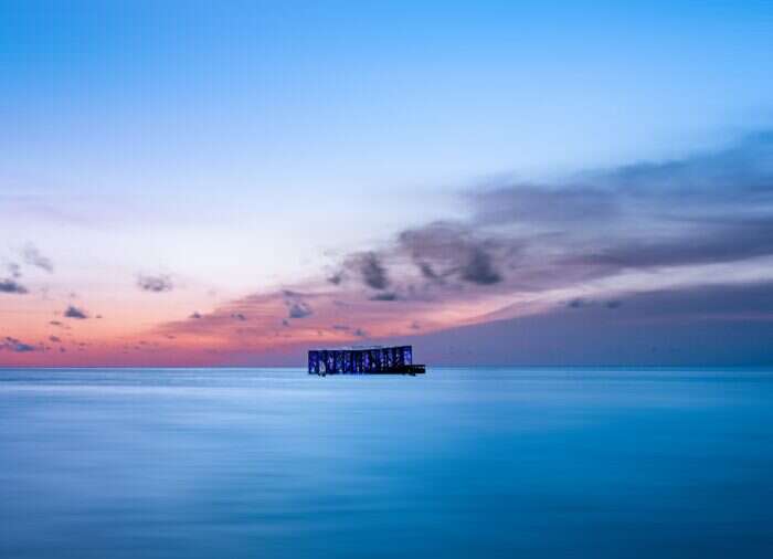 Fairmont Maldives coralarium at sunset