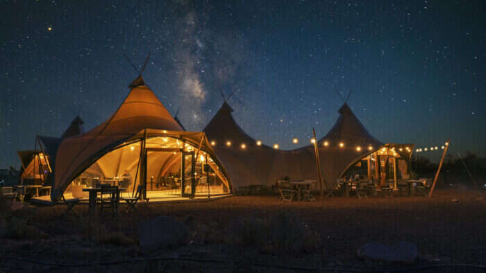 Under Canvas tents at night