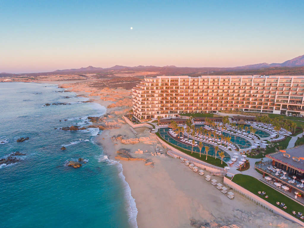 Panoramic view of hotel and beach