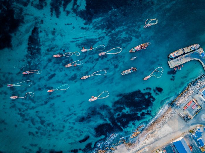 aerial view of ocean diamonds boats