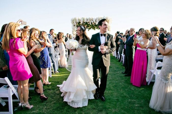 Couple walking down the isle