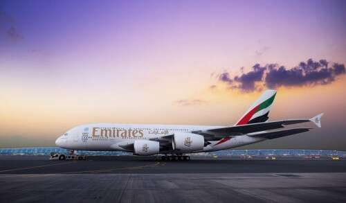 emirates a380 on runway