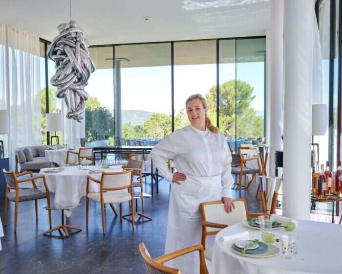 Helene Darroze stands in the restaurant at Villa La Coste