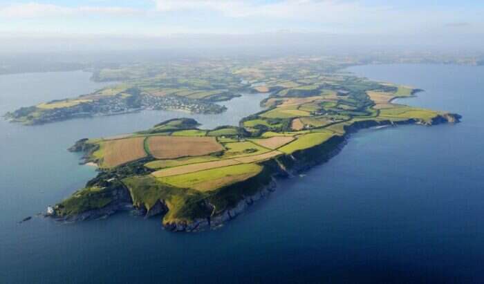 aerial view of the roseland peninsula and st mawes