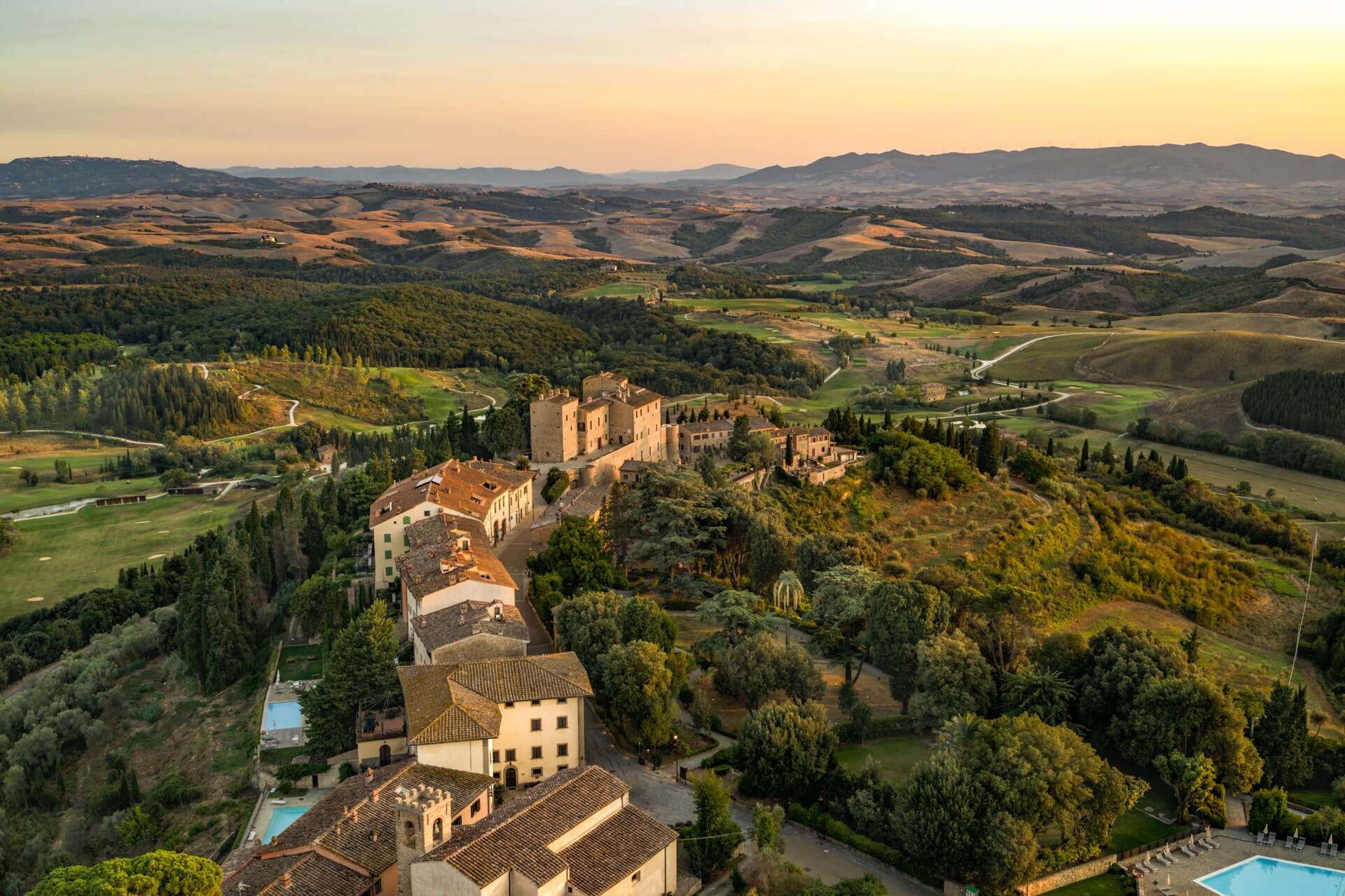 castelfalfi resort tuscany from above