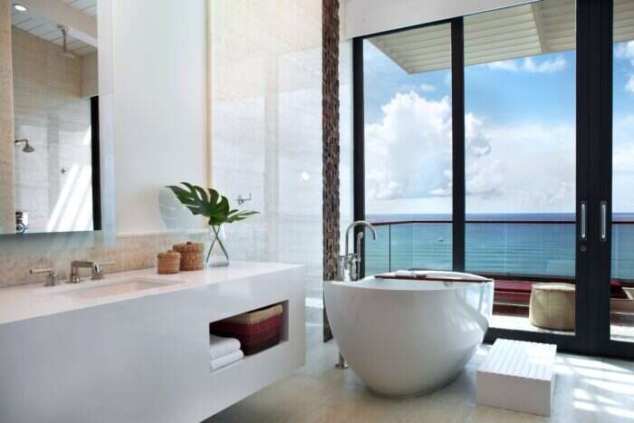 A bathroom at with a view