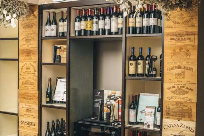 shelves of wine at coravin wine bar