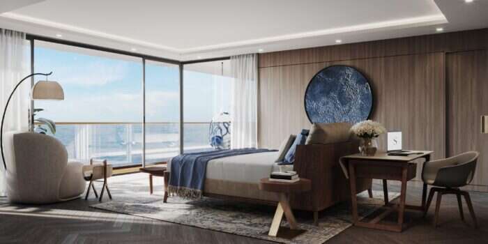 Luttenberger Design bedroom interior rendering onboard superyacht Somino