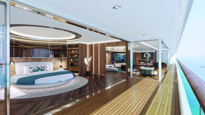 Tillberg Design of Sweden rendering of bedroom with sea view onboard Somino