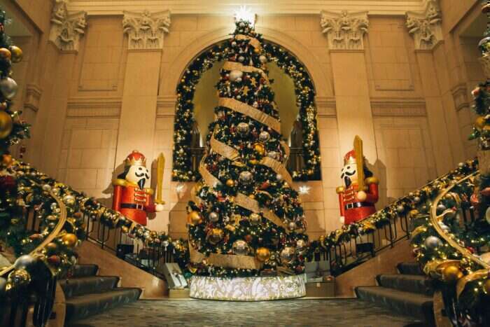 The lobby at The Peninsula in New York with Christmas decorations