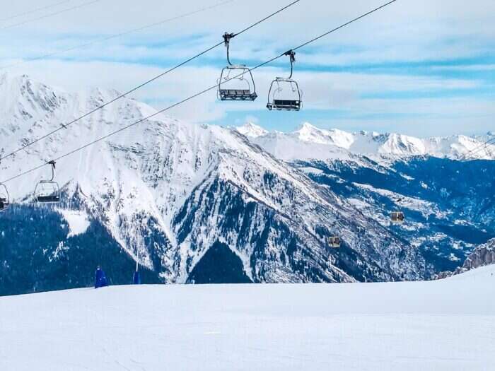 skiier in chamonix alpine ski resort, francr