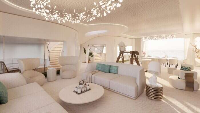 Interior lounge onboard Alice yacht concept by Dasha Moranova Designs 