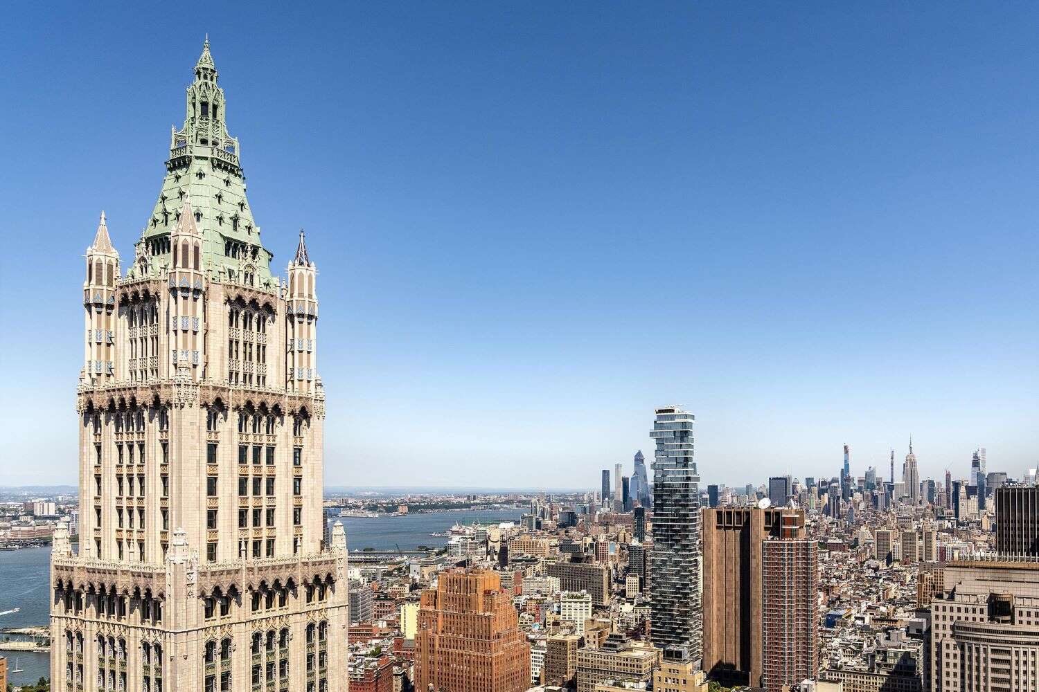 Luxury Woolworth Tower Residences in Manhattan skyline