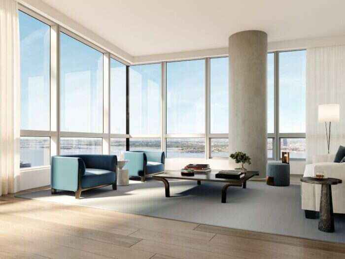 Living room rendering in New York's Luxurious and Sustainable Tower