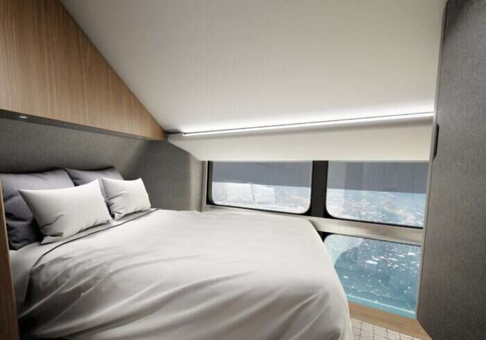 A bedroom onboard OceanSky Cruises airship 