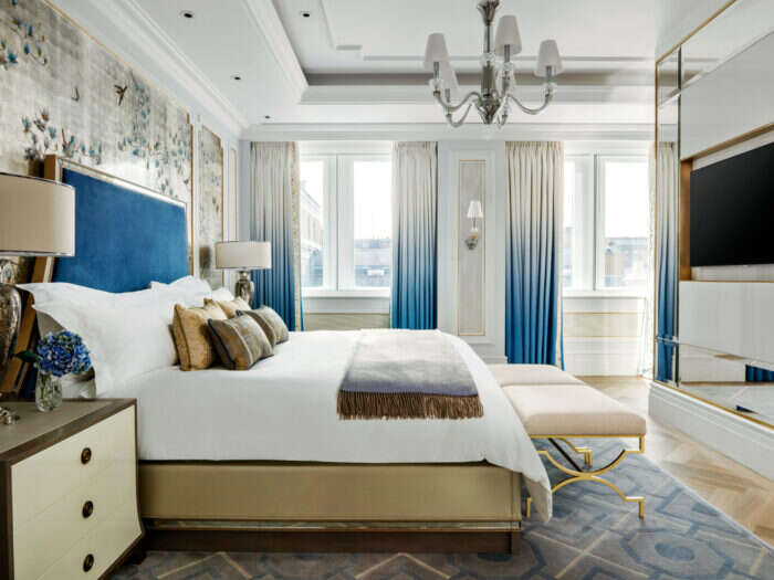 Inside the master bedroom of the Sterling Suite at the Langham