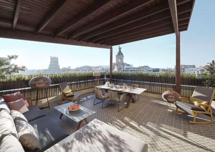 One of the outdoor terraces at the Mandarin Oriental Presidential Suite in the city of Barcelona
