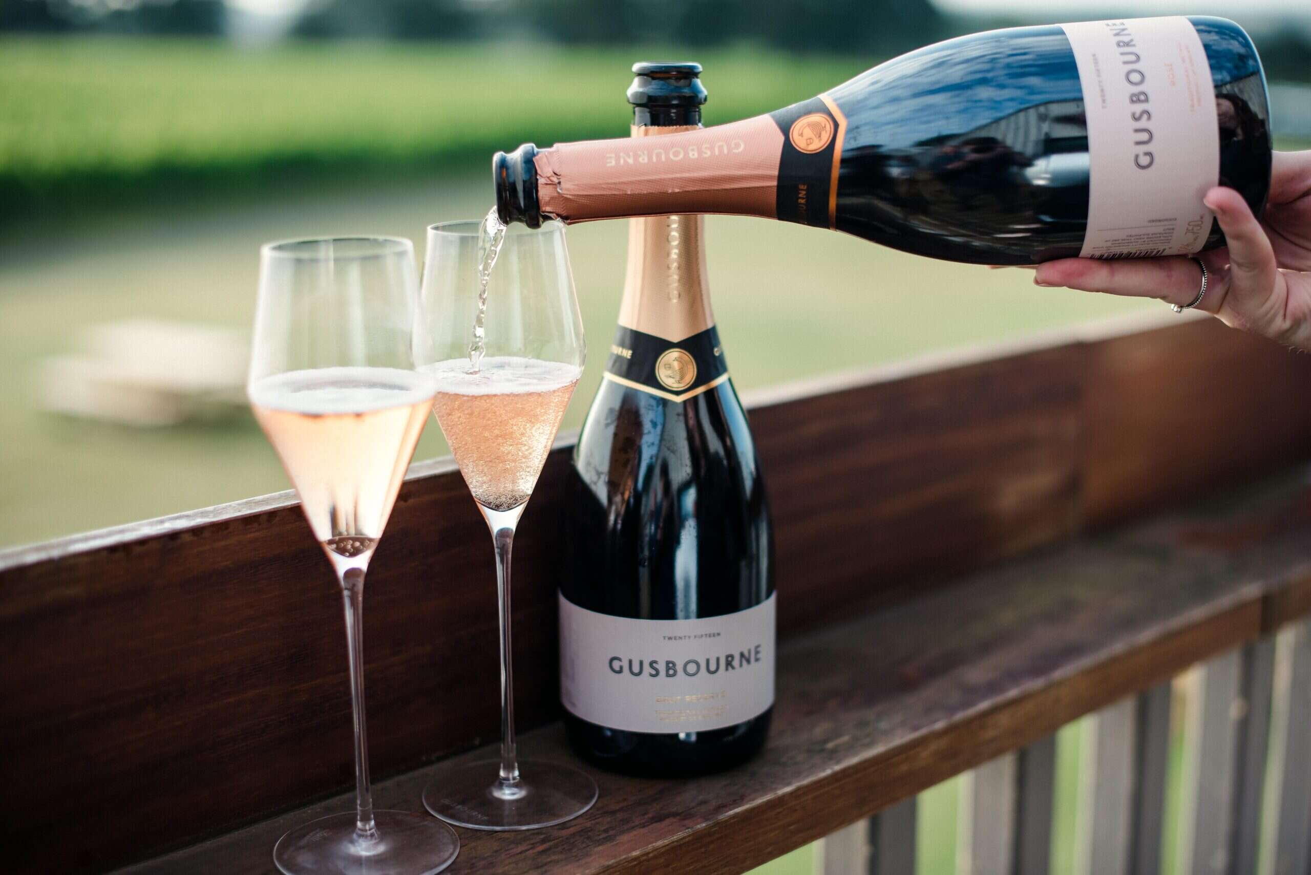 gusbourne english sparkling wine being poured