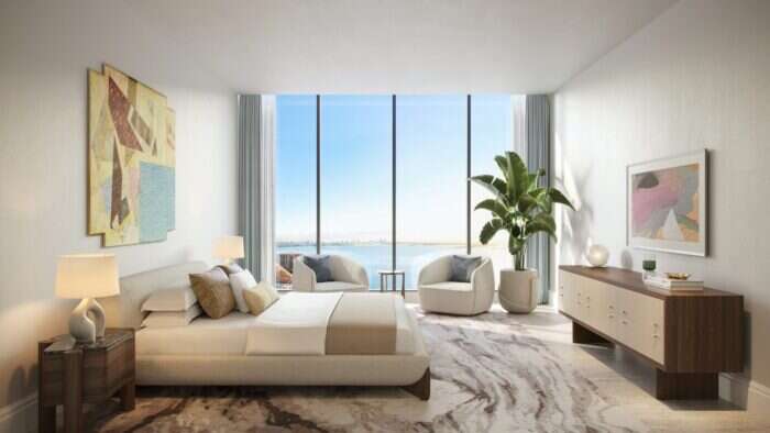 Bedroom with ocean views at St. Regis Residences Miami