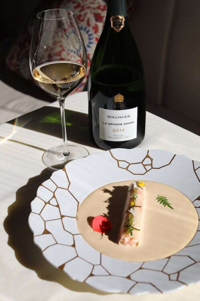 Bollinger Grand Année 2014 with chef Kreuther's alaskan crab cannelloni