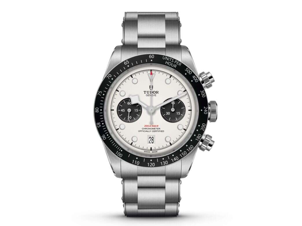 tudor black chronograph steel watch