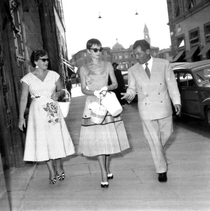 Salvatore and Wanda Ferragamo with Audrey Hepburn