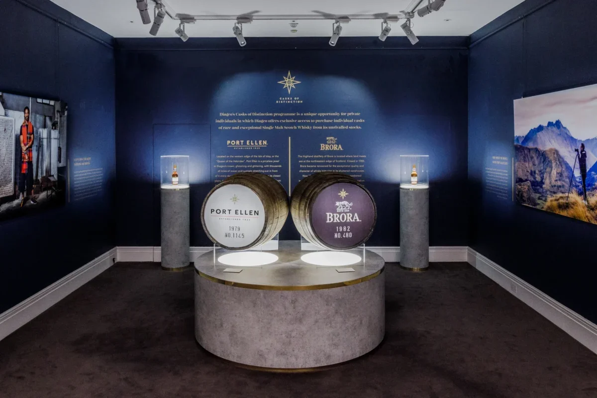 Whisky casks on display at sotheby's