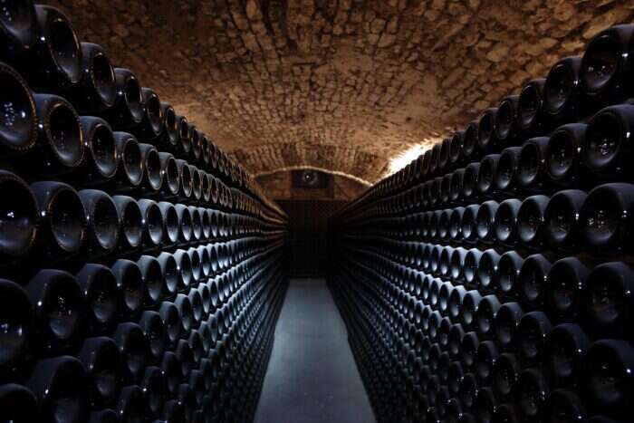 champagne bottles in cellar