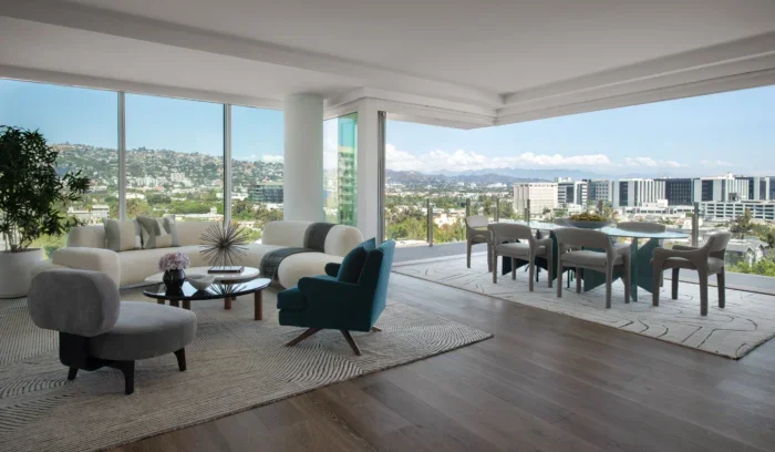 the living room at four seasons residences los angeles