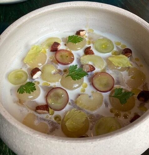 cured gurnard and almond milk gazpacho