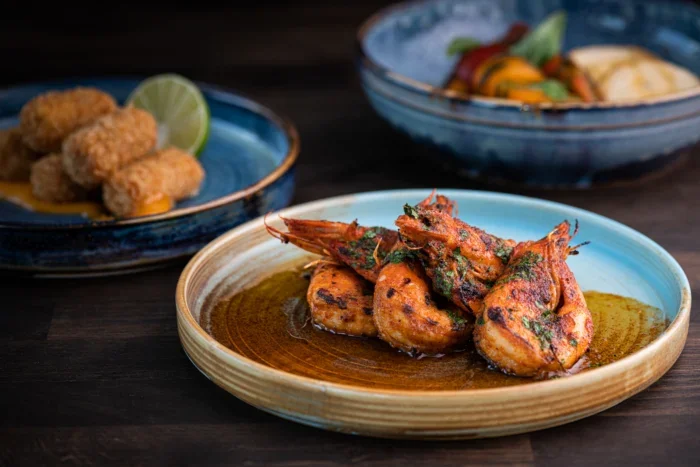 grilled tiger prawns at papa L's west african restaurant in london