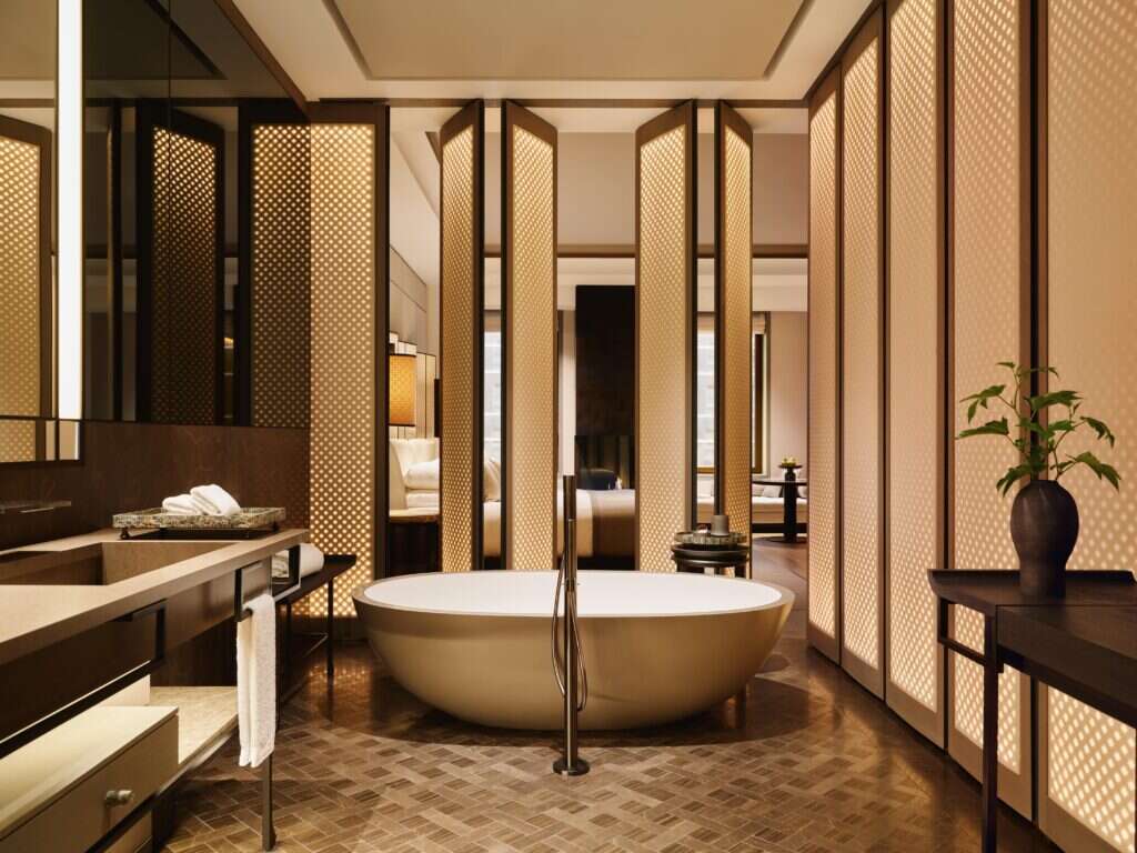 Junior suite bathroom at Aman New York designed by Jean-Michel Gathy