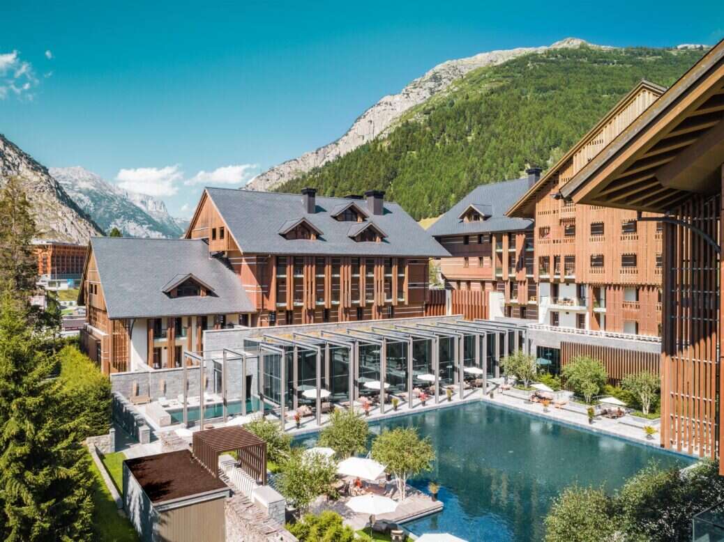 The Chedi Andermatt exterior and mountains