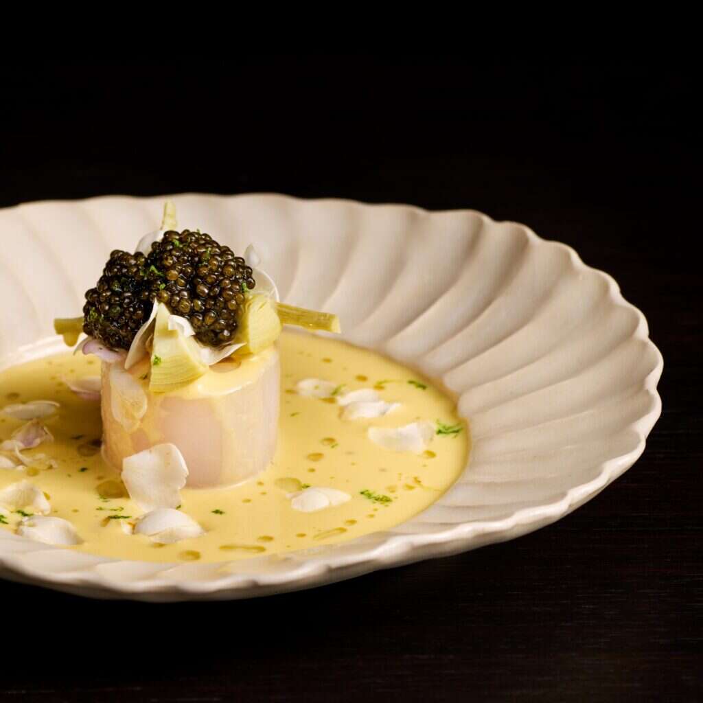 cod topped with caviar at Terre 