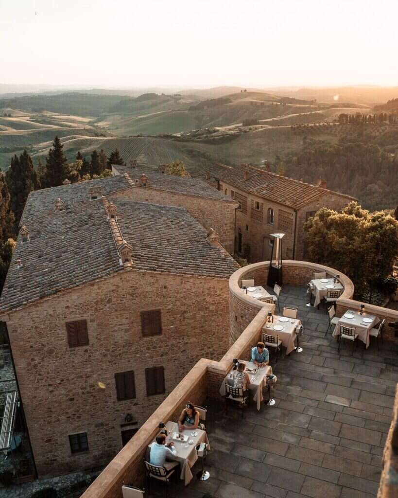 La Roca restaurant terrace at Castelfalfi