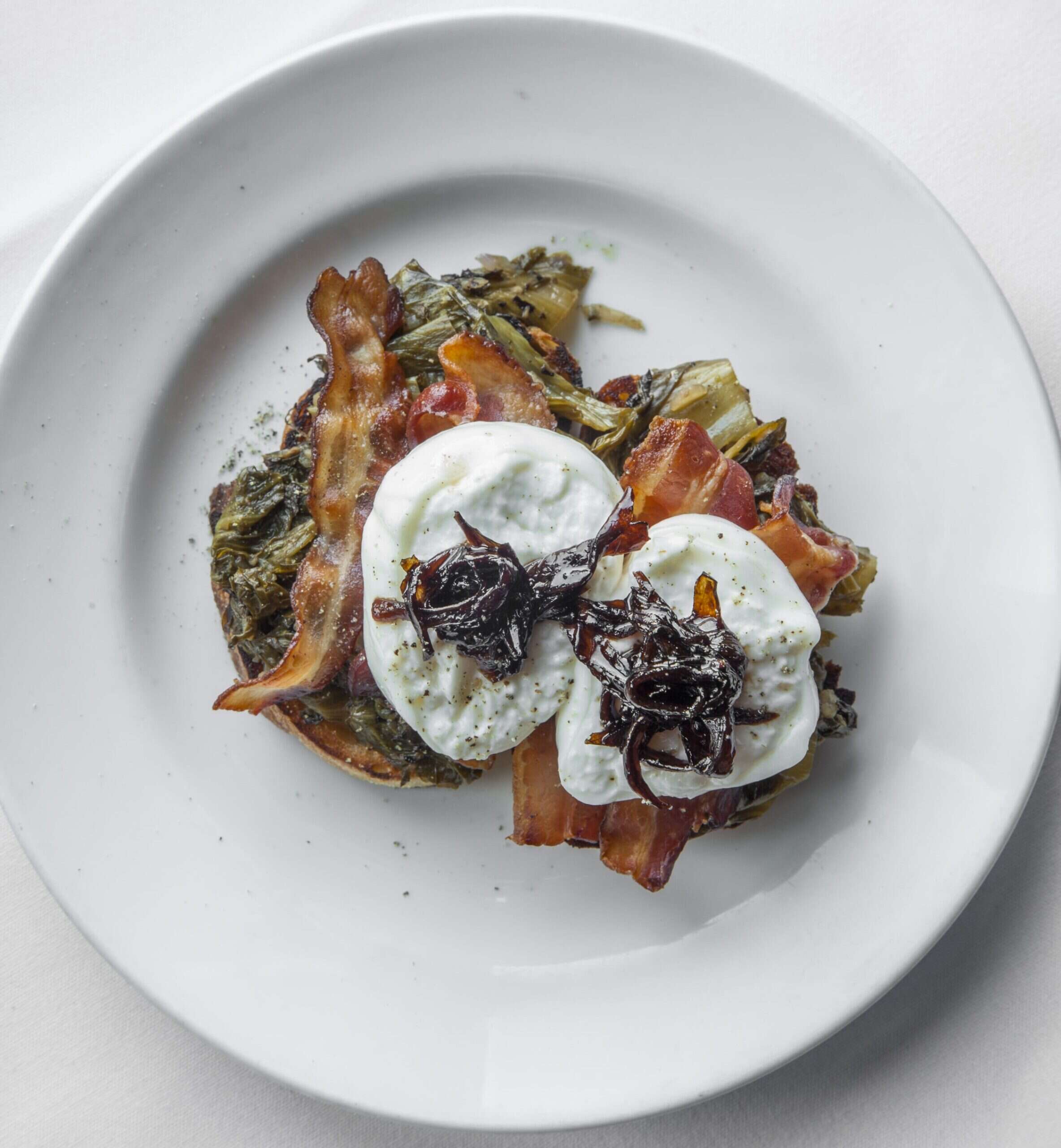 Osteria Mozza burrata and bacon dish