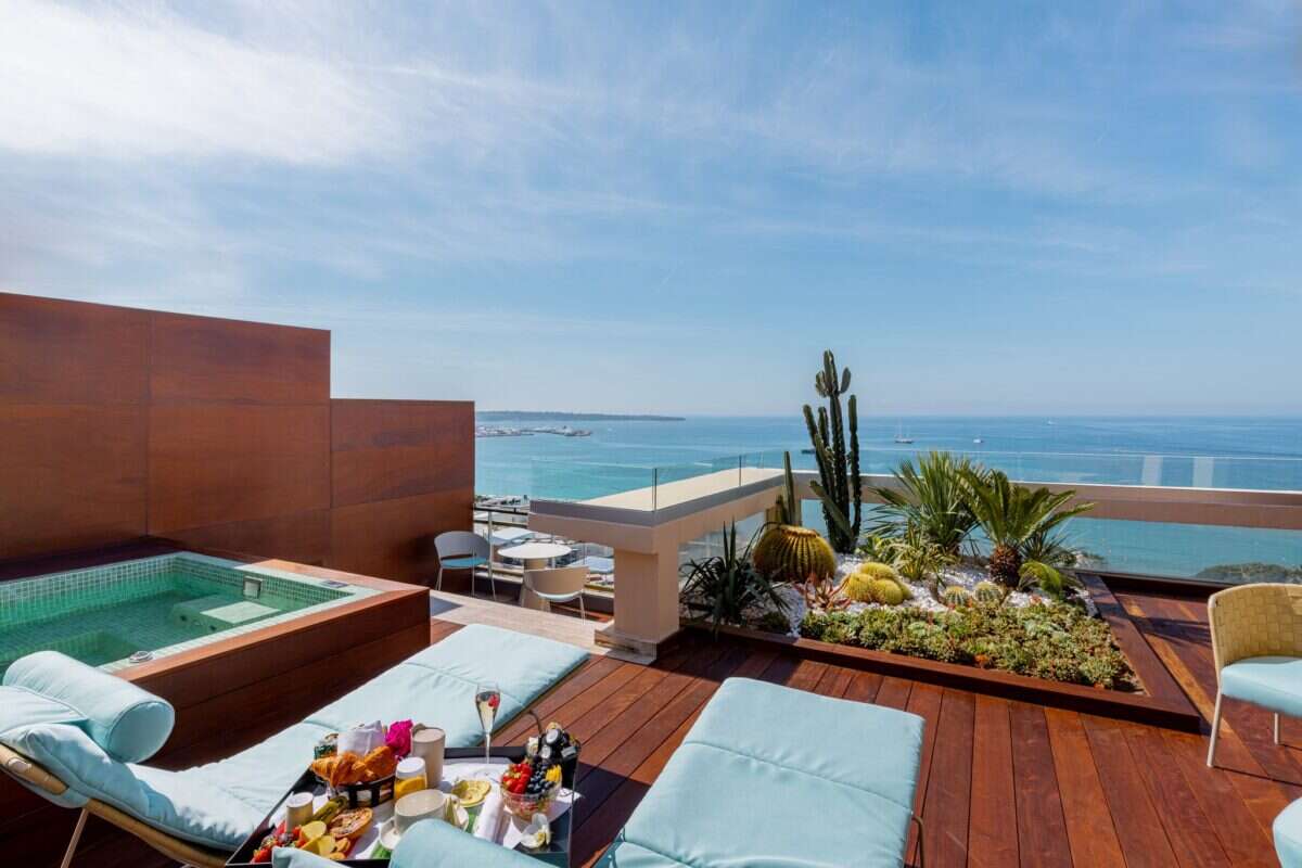 Outdoor terrace at Mondrian Cannes