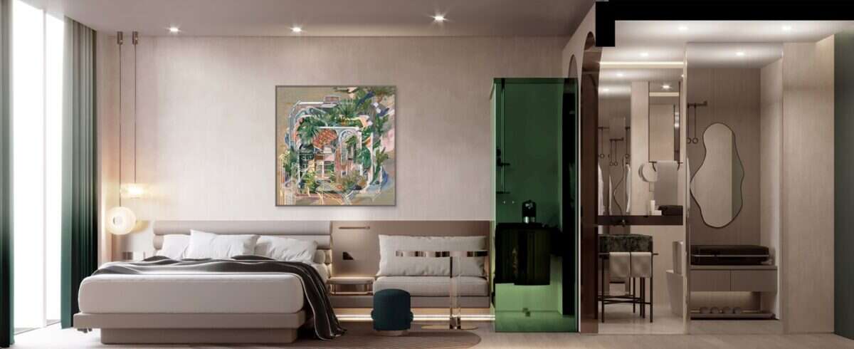 Bedroom rendering Mondrian Singapore Duxton 