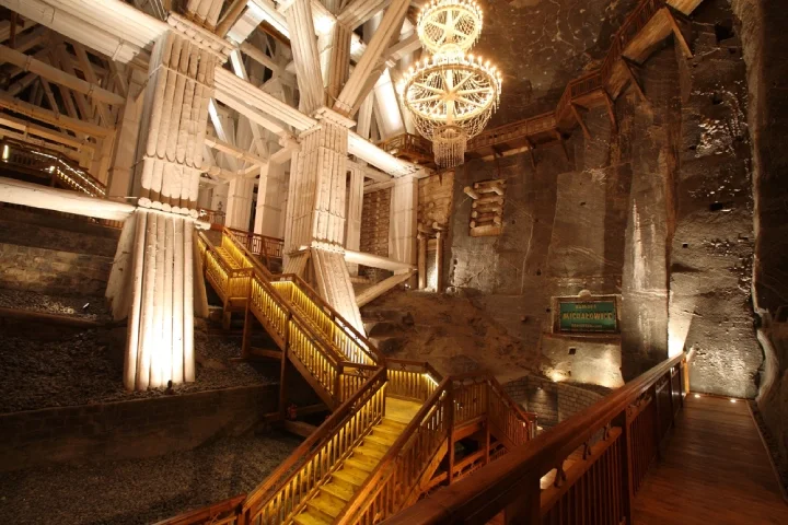 Poland: the illuminated and enchanted stairway in the Wieliczka Salt Mine
